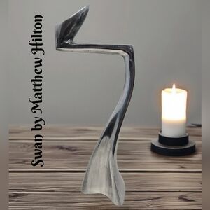 Vintage Matthew Hilton Cast Silver Tone Aluminum Postmodern Candlestick Holder